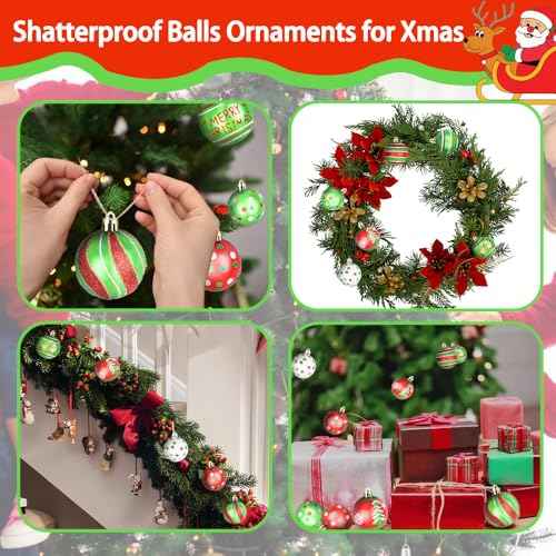 CAVETEE 16 PCS 2.6 Inch Christmas Ball Ornaments, Glittering Elf Balls Red Green Plastic Christmas for Grinch Christmas Tree Ornaments Party Decorations (16, Green&Red)