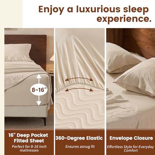 Deep Pocket Linen Sheet Set Queen Size - 4 Piece All-Season Breathable Bed Bedding
