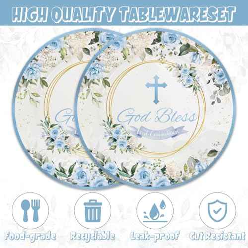 40Pcs Blue God Bless Party Supplies Tableware Set 20 Plates and 20 Napkins for God Bless Party Decoration Serve 20 Guests