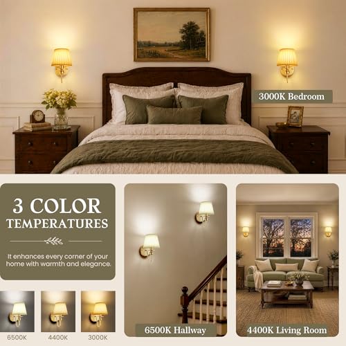 6000mAh Battery Operated Wall Sconces Set of 2 - Gold - No Wiring, Dimmable RGB Mood Lighting