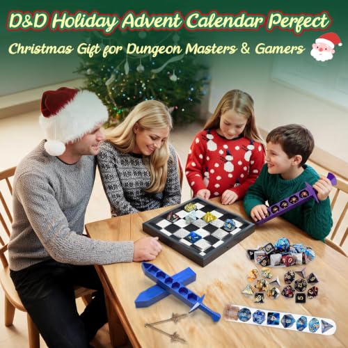 Axxdewow D&D Dice Advent Calendar 2026 with 28 Polyhedral Dice & Sword Storage Cases