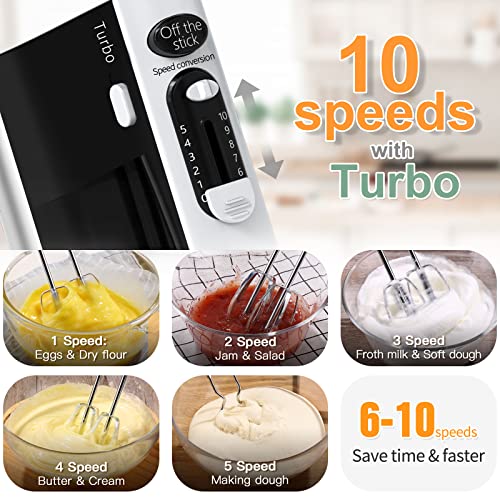 Black 600W Hand Mixer with 10 Speeds Turbo Function - Lightweight Kitchen Appliance