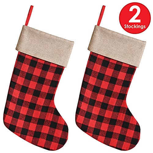 Beistle 2 Piece Red & Black Buffalo Plaid Christmas Stockings With