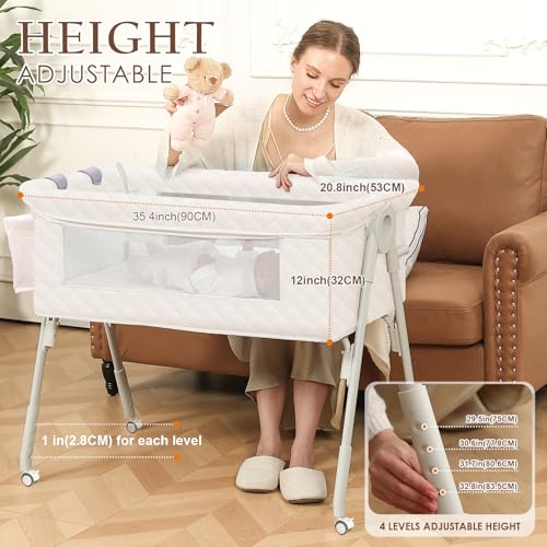 UBBTWJ White 4-in-1 Baby Bassinet Bedside Sleeper & Crib with Storage