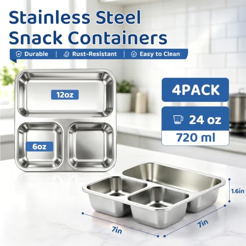 4 Pack Stainless Steel Snack Containers with Silicone Lids - Colorful Set (Blue, Pink, Green, Orange)