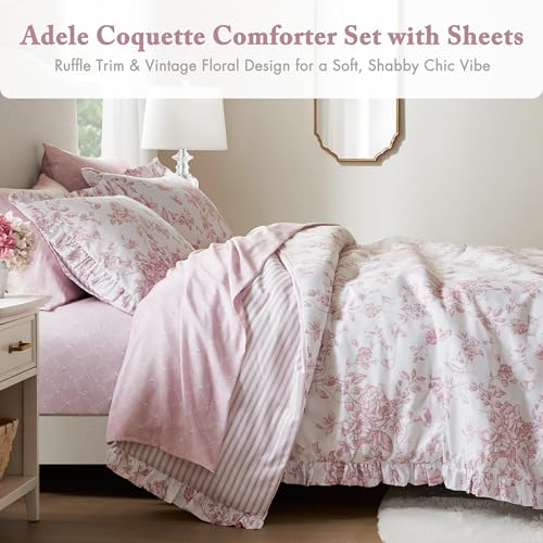 Madison Park 7-Piece Pink Floral Comforter Set with Sheets Full