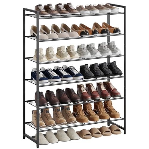 Nunsino Black 6-Tier Metal Shoe Rack - Holds Up to 30 Pairs, Adjustable Bottom Shelf