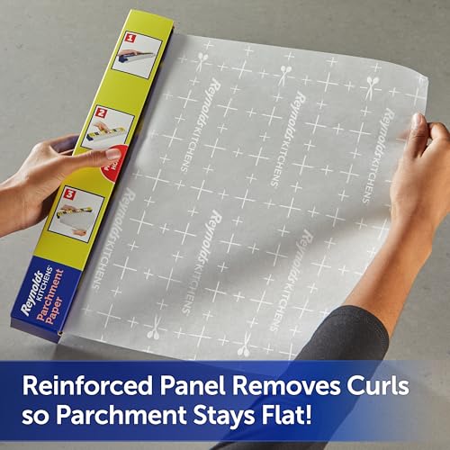 Reynolds Kitchens Stay Flat Parchment Paper Roll, Non Curling Baking Parchment Paper for Baking and Cooking, Oven Safe up to 425 Degrees, 36 Feet x 15 Inches, 45 Total Sq. Ft.