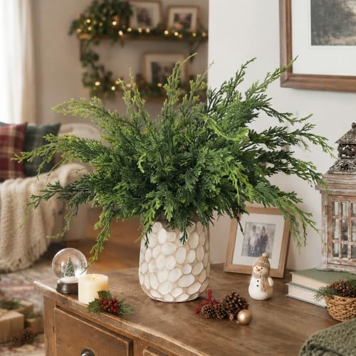 FOTEEWL 64 pcs 18-Inch Artificial Christmas Cedar Branches for Vase & Holiday Decor