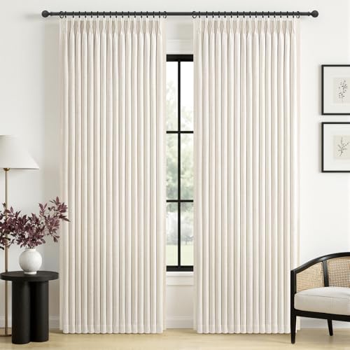 Blackout Linen Curtains Set - 50W x 96L, Birch, 2 Panels, Thermal Insulated