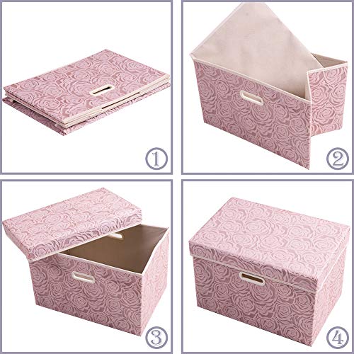 PRANDOM Large Foldable Pink Storage Boxes with Lids 3-Pack - 43x30x30cm