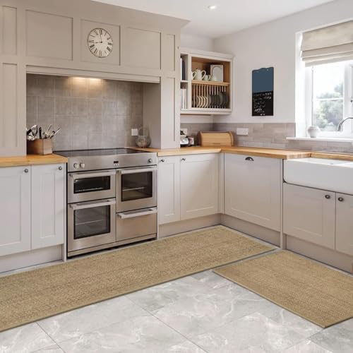 Non-Slip Kitchen Rugs Set of 3 - 24x36, 24x60, 24x72 Linen Chenille Mats