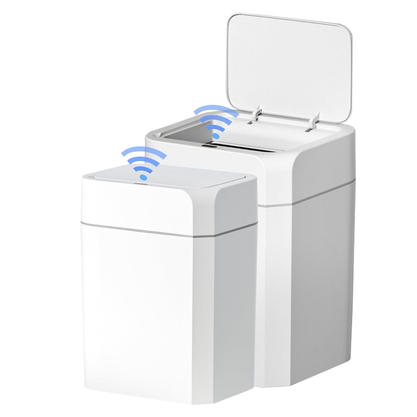 ELPHECO Bathroom Trash Can with Lid 2 Pack Motion Sensor Slim Garbage Can Waterproof Smart Small Trash Bin for Bathroom, Kitchen, Office, Bedroom, Living Room, Toilet (White, 3.5 + 4.5 Gallon)