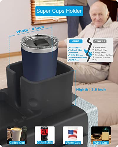 VIENFUT Black Silicone Couch Cup Holder & Tray – Larger Size Sofa Armrest Organizer