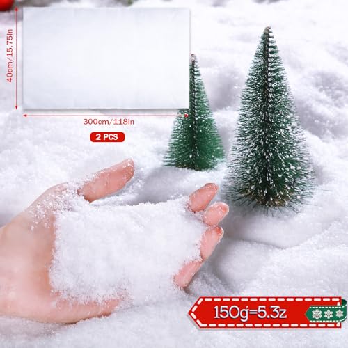Threan 2 Pack Christmas Snow Blanket Roll 15.6in x 10ft - White Fake Snow Cover