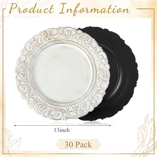 30 Pcs Antique White Charger Plates Bulk Plastic 13", Classic