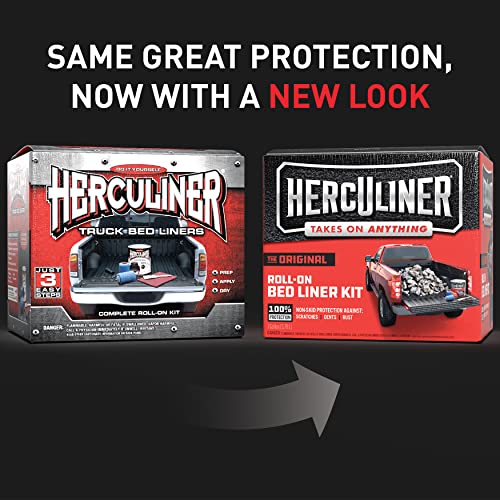 HERCULINER HCL1B8 Bed Liner Kit - 1 Gallon, Black, Roll-On, DIY Truck Bed Coating, Includes Brush & Rollers