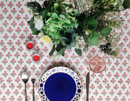 ATOSII Gulbahar White Pink 100% Cotton Fall Rectangle Tablecloth,