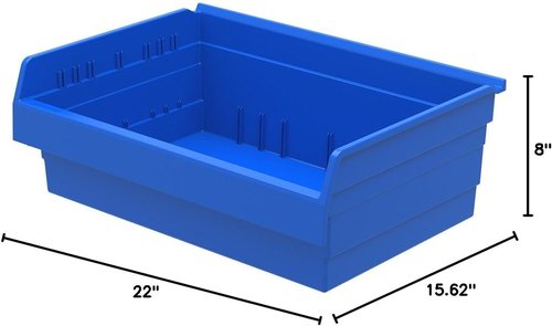 Akro-Mils ShelfMax 8 Plastic Nesting Shelf Bin Box - Blue | 16" L x 22" W x 8" H | Set of 4