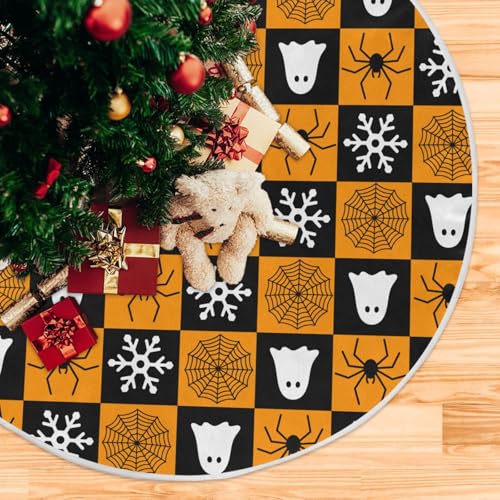 BOENLE A0021 Large 48in Halloween Ghost Snowflake Spider Web Christmas Tree Skirt Burlap