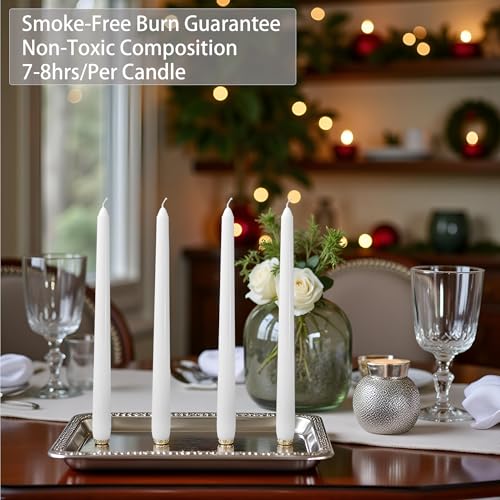 White 10-Inch Taper Candles: Unscented Smokeless Dripless Candlesticks with 7-8 Hours Burning Time (4/12/24/36/48 Pack)Paraffin Wax Ideal for Holiday, Wedding, Dinner, Christmas, Home Decor