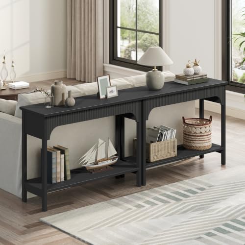 MAHANCRIS 47.2-Inch Black Entryway Console Table with Fluted Design and Storage