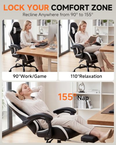 GTPLAYER Gaming Chair for Adults with Footrest - Pearl White 08