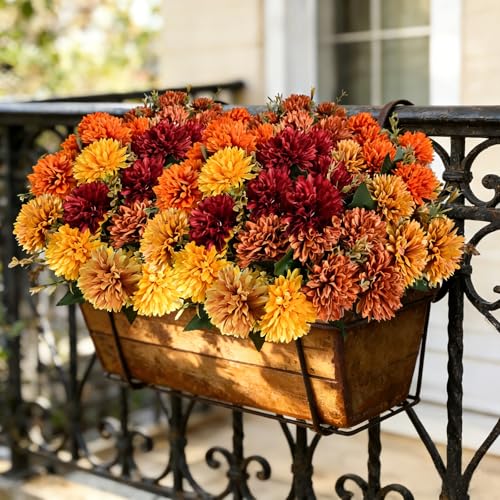 Artificial Mum Flowers Set - 20 Mixed Faux Fall Flowers for Outdoors & Garden Decor
