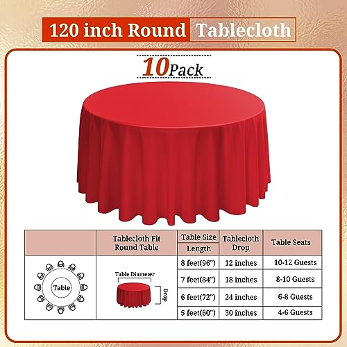 Red Round Polyester Tablecloth 120 Inch, 10 Pack - Reusable & Wrinkle-Resistant