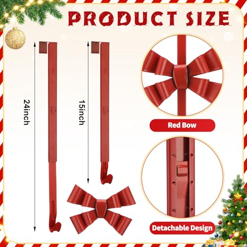 2 Pcs Red Bow Wreath Hanger 12 Inch - Otoolling Adjustable, No-Drill