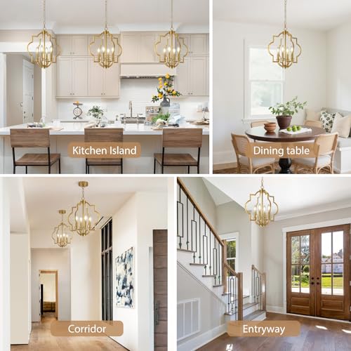 Brushed Gold Dining Room Chandeliers, 15.6" Farmhouse Pendant Light