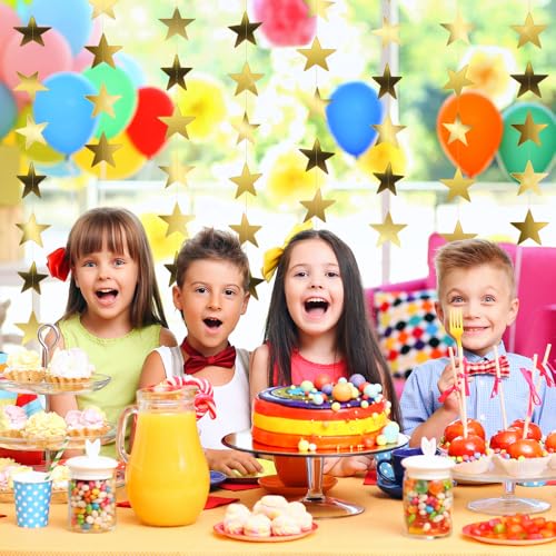 Star Garland, Glitter Gold Star Garland Banner, 66 Feet Double Side Star Hanging Bunting Banner Backdrop Little Star Paper Hanging Decor for Christmas Graduation Birthday Wedding Party Decorations