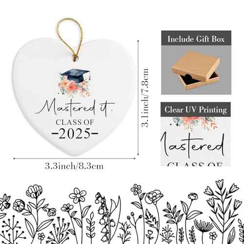 Graduation Gifts for Women Men Ceramic Ornament Keepsake Sign Heart Plaque 2025 Graduation Masters Degree Gifts for Him Her Christmas Ornament