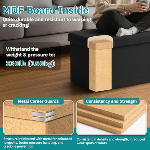 Snuvid 35-Inch Black Storage Ottoman Bench with Lid, Footrest & Shoe Organizer