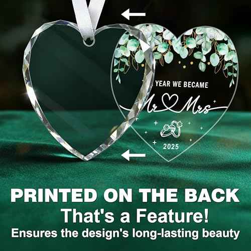 Mr and Mrs Glass Ornament-Wedding Gifts for Couples, Bridal Shower Present for Bride, 1st Married Heart Shape Ornament