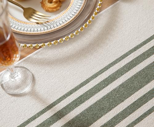 Caflife Green Beige Boho Table Runner 13x90 Inch with Handcrafted Tassels, Farmhouse Decor