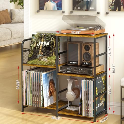 ThreeHio Record Player Stand with Vinyl Storage - Standard Edition, Holds 300+ Albums