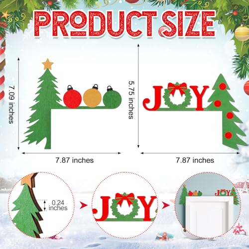 2 Pcs Christmas Door Topper Funny Joy Tree Door Frame Corner Sign Decor Home Wooden Christmas Cabinet Knob Covers Party Ornament Props Gift for Wall Window DIY
