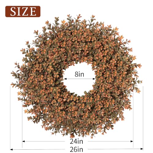 Fall Wreath for Front Door - 26 Inch Artificial Autumn Boxwood Decor - Orange
