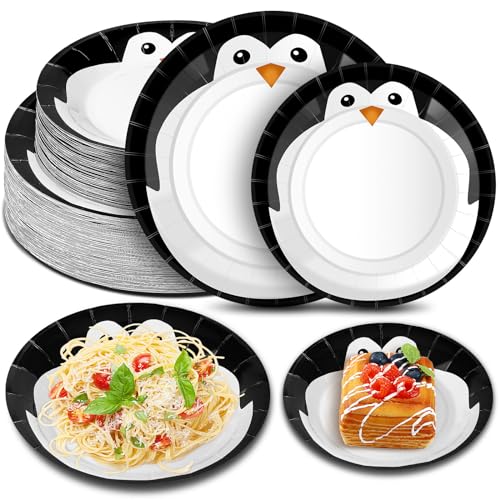 FoldTier 100 Pack Penguin Paper Plates 9"/7" Christmas Party