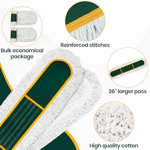 KalTell 36” Extra Large Commercial Floor Duster Mop with 2 Replacement Pads - Green, 60” Handle