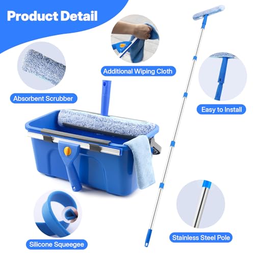 Professional Window Cleaning Kit with Squeegee, Scrubber, Bucket & Poles