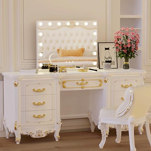 ZazaFi White Hollywood Vanity Mirror with Lights, 15 Bulbs, 3 Color Options, 23" x 18" with USB Charging Port