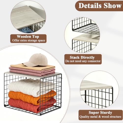 Large Capacity Closet Organizer with Widened Height and Wooden Top Shelf