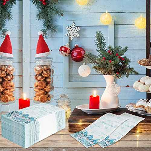 100 Pcs Christmas Gnome Paper Napkins, Disposable Merry Christmas Gnome Snowflake Paper Guest Napkins Xmas Decorative Paper Guest Hand Towels for Winter Holiday Xmas Dinner Party Supplies