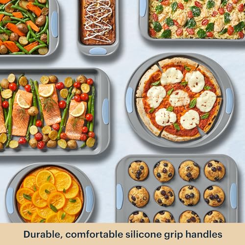 Pyrex 8-Piece Metal Bakeware Set with Silicone Handles - Cerulean - Variation of THIS listing