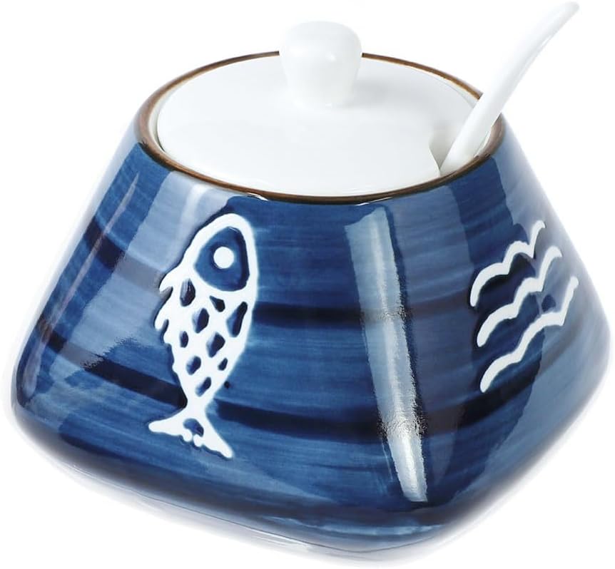 Skiennix Hand-Painted Ceramic Spice Jar - Stylish Seasoning Box with Lid & Spoon | Perfect Kitchen Gift