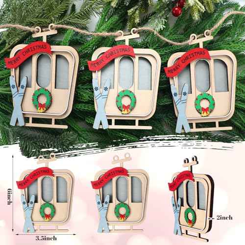 9 Foot Ski Lift Gondola Hanging Christmas Garland with Wooden Ski Ornaments and Cable Car Skier, Perfect for Home Party Decor