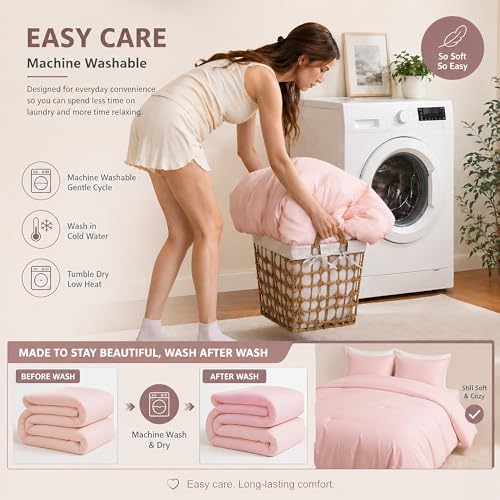 Pink Comforter Set Queen Size All Season Lightweight Bedding - Weigelia