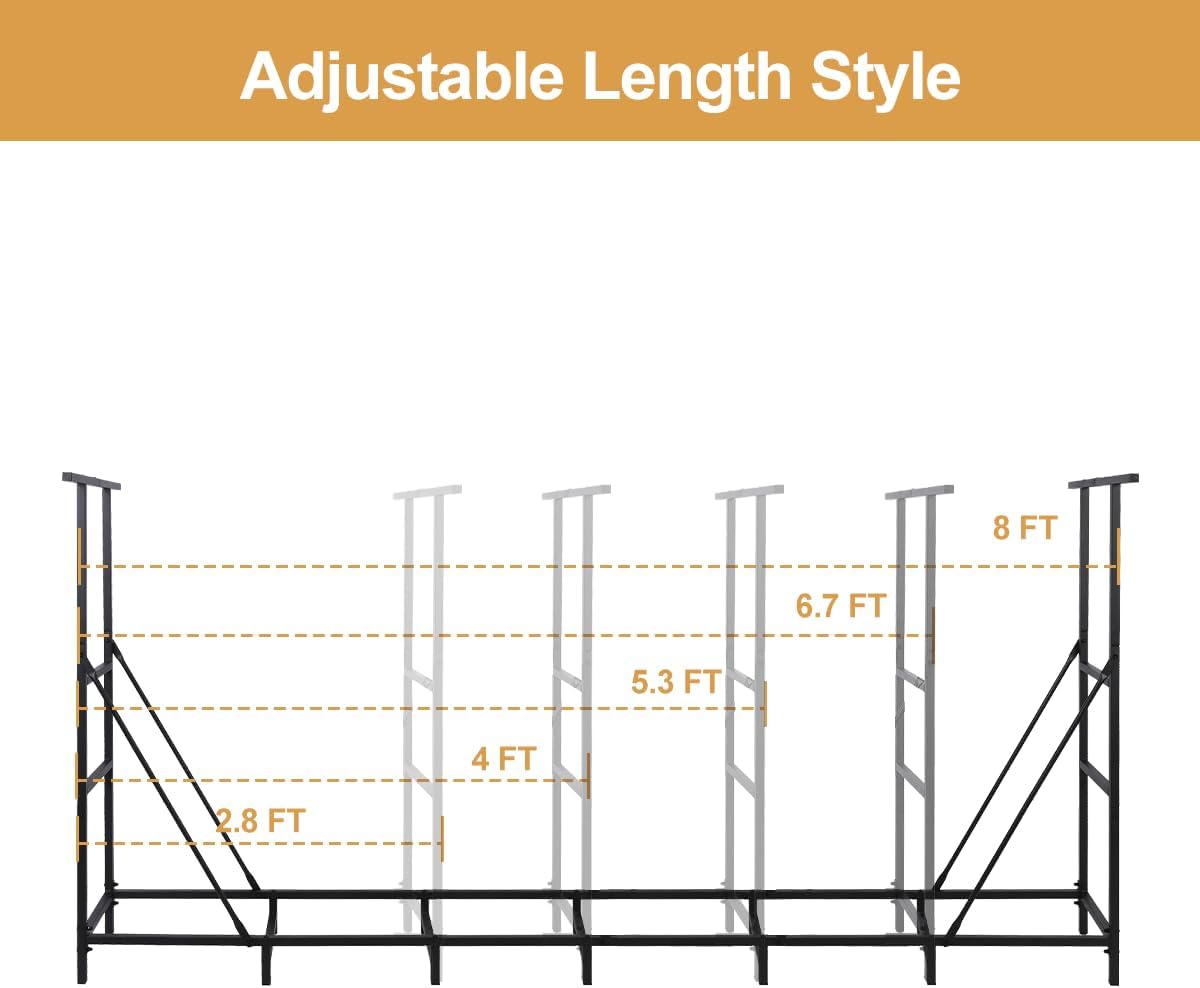 Vailge 8FT Firewood Rack - Heavy Duty Steel Holder with Waterproof Carrier Bag for Outdoor Use
